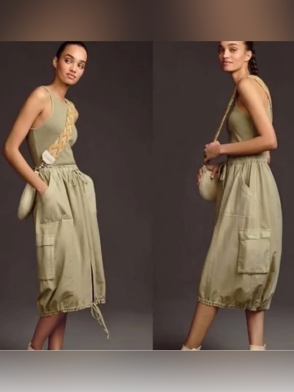 Anthropologie Daily Practice | High-Neck Tank Twofer Midi Dress Moss- Size S
